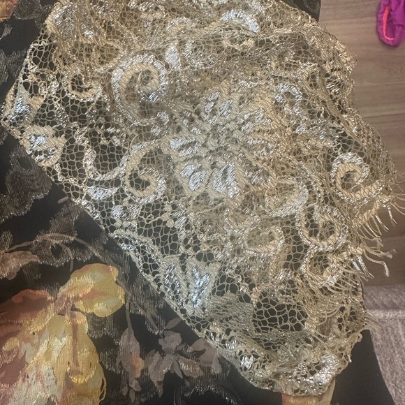 Anthropologie Golden Garden Top 14Medium Velvet Floral Bling Shimmering Sparkles - Picture 4 of 9